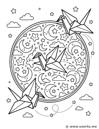 Kosmisches Origami-Kranich-Mandala