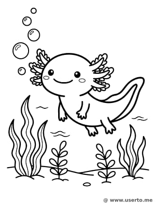 Axolote Feliz Soltando Bolhas de Água