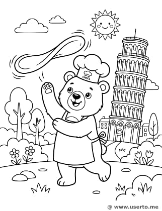 Bär backt Riesenpizza beim Schiefen Turm