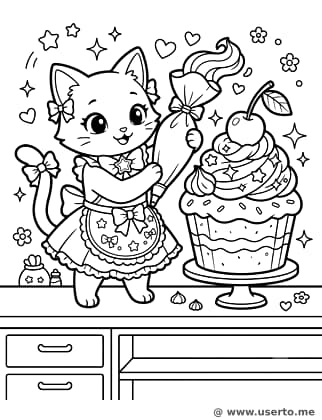 Gatita Chica Mágica Horneando Cupcakes