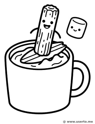 Churro Feliz Surfando num Rio de Chocolate Quente