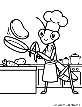 Chef-Gottesanbeterin wendet Pfannkuchen