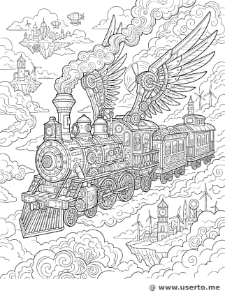 Tren de vapor steampunk intrincado