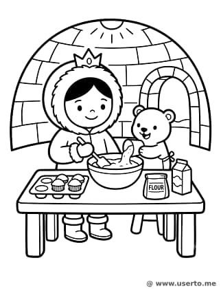 컵케이크를 만드는 이누이트 얼음 공주