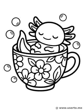 Schläfriger Axolotl in der Teetasse