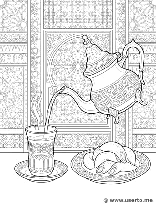 Jardín de té de menta marroquí y pastas