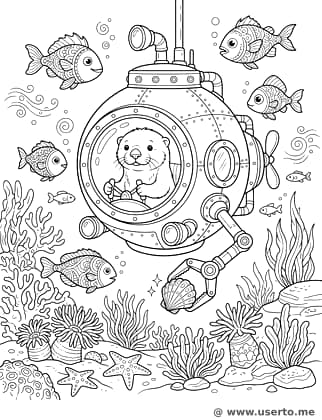 Exploração submarina em um batiscafo no fundo do mar