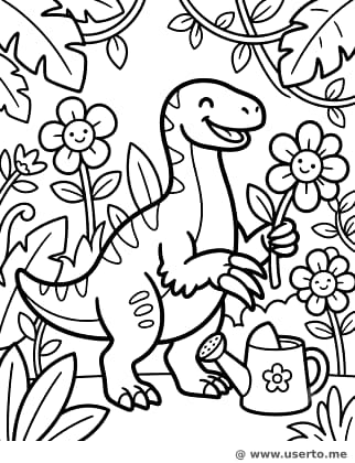 Terizinossauro cuidando de flores gigantes