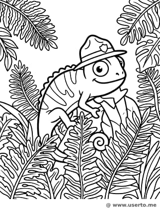 Camaleão Explorador nas Samambaias