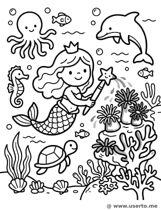 Mermaid Princess Painting Coral Reef