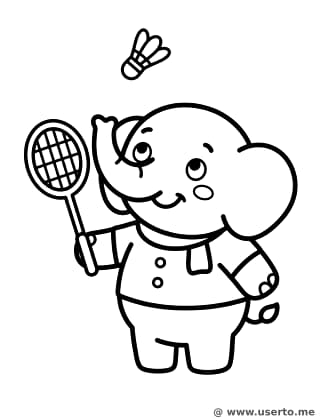 O grande badminton do elefante feliz