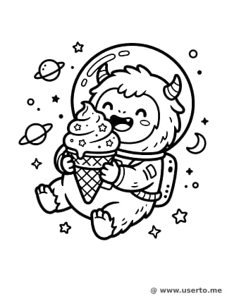 Chibi Yeti Eating Ice Cream in Space