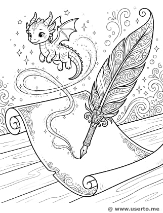 Federkiel-Kalligrafie-Drache