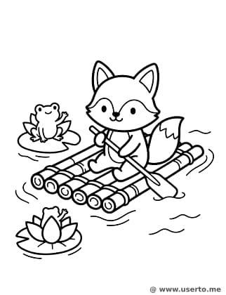 Friendly Fox on a Bamboo Raft