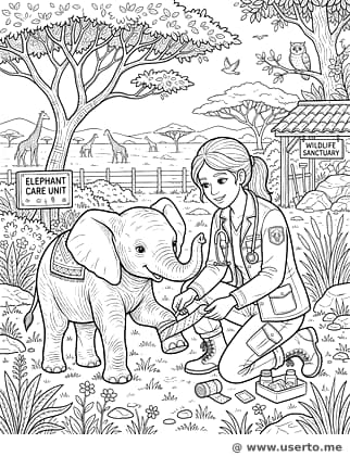 Veterinário de animais selvagens curando um bebê elefante