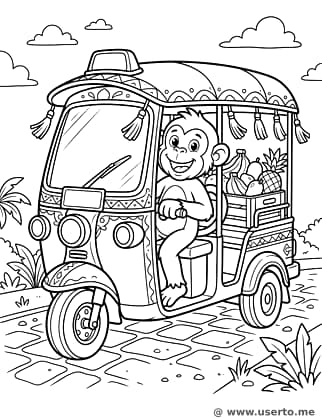 Affe liefert Obst im Tuk-Tuk aus