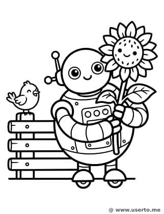 O presente de flores do robô amigável