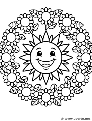 Mandala do Sol Sorridente e Ondas de Flores