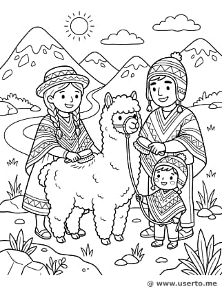 Cuidando da alpaca andina