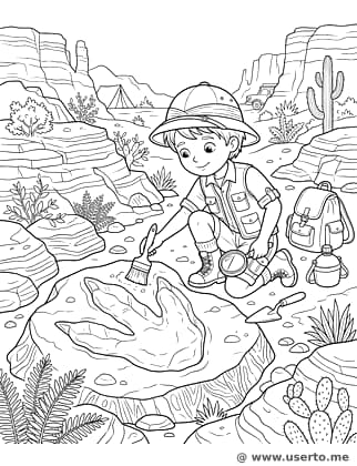 Curious Paleontologist Brushing Fossils