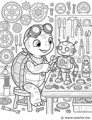 Tartaruga Steampunk Construindo um Robô de Brinquedo