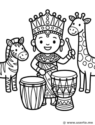 Maasai-Prinzessin beim Trommeln in der Savanne
