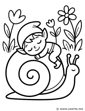 O passeio de caracol do pequeno elfo