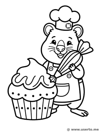 Quokka confeiteiro decorando cupcakes