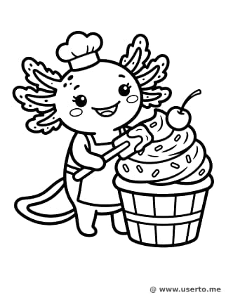 Pequeño Ajolote Horneando Cupcakes
