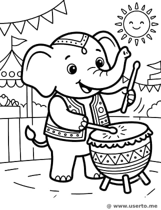 Bebé Elefante Tocando Tambores Tradicionales