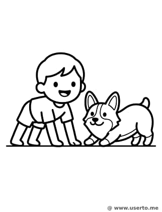 Yoga-Zeit für Kleinkind und Corgi