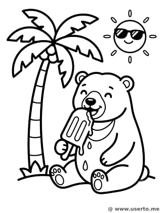 Oso del sol comiendo paletas en el calor de verano