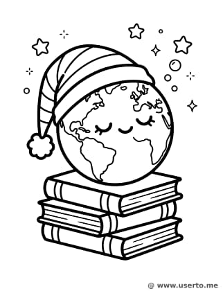 El Globo Dormilón tomando una siesta sobre libros