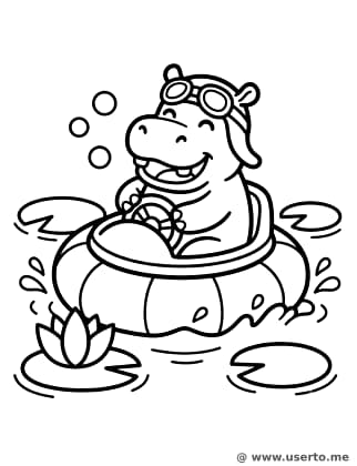 Hipopótamo feliz em um hovercraft de lama